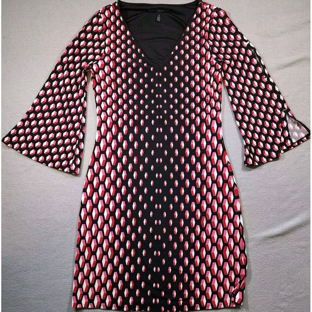 White House Black Market Black Red Pink 3/4 Split Sleeve‎ Sheath Dress XS